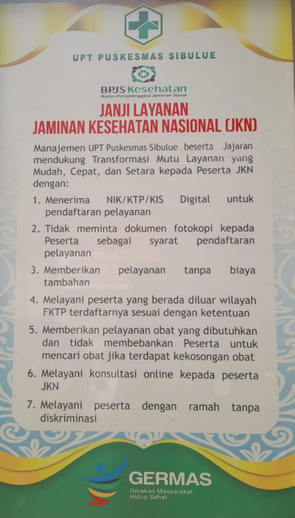 JANJI LAYANAN JAMINAN KESEHATAN NASIONAL (JKN) UPT PUSKESMAS SIBULUE